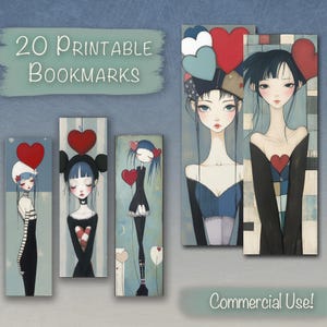 ¡20 diseños únicos y extravagantes de marcapáginas imprimibles para chicas de San Valentín + hojas imprimibles, marcapáginas imprimibles, bricolaje, uso comercial!