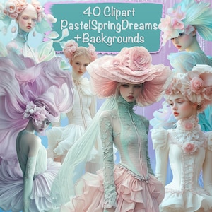40 PNG Frühlingsmode Dream Girls Clipart Bundle + 20 Hintergründe, Kartenherstellung, Junk Journal Kit, Scrapbooking Zubehör, kommerzielle Nutzung!
