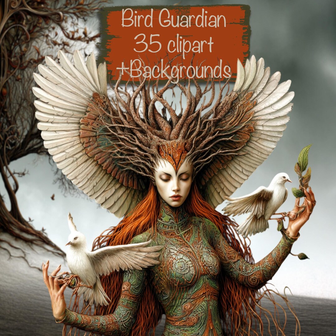 Bird Guardian Characters 35 Clipart + 10 Backgrounds, DIY Card Making ...