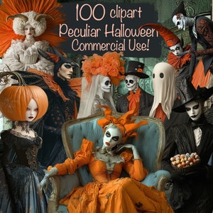 Duży pakiet 101 surrealistycznych, osobliwych postaci z okazji Halloween + 30 teł – do rękodzieła, dziennika śmieci, zestawu do scrapbookingu, kolażu, użytku komercyjnego!