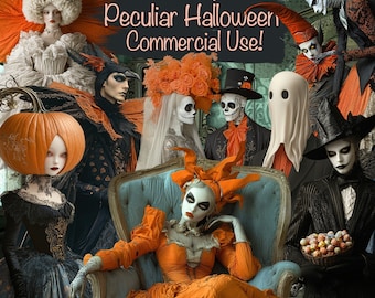 Big Bundle 101 Surreal Peculiar Halloween Characters + 30 Backgrounds - For Crafts, Junk Journal, Scrapbook Kit, Collage, Commercial use!