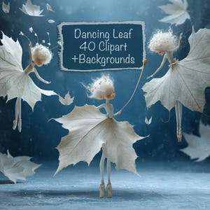 Tanzende Blatt Charaktere 40 PNG PNG + 15 Hintergründe - DIY Karten, Junk Journal Kit, Scrapbooking Zubehör, kommerzielle Nutzung!