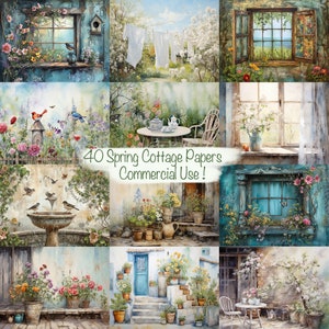 Set aus 40 Mix Media Spring Cottage Hintergrundpapieren, Scrapbook, CU, Junk Journal, Karten, Buchumschläge, Kommerzielle Nutzung!