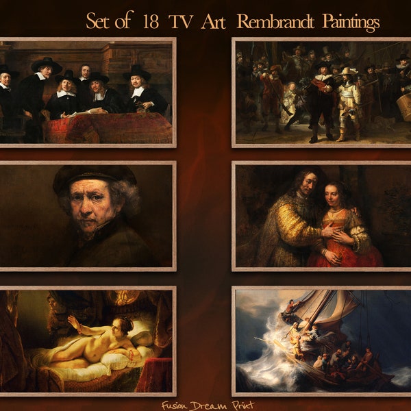 Samsung Frame TV Art, Ensemble de 18, peintures de Rembrandt, 4K TV, téléchargement numérique