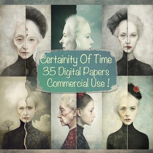 Gewissheit Der Zeit 35 Digital Papiere Bundle, DIY Kartenherstellung, Junk Journal Zubehör, Scrapbooking Kit, Collage, Kommerzielle Nutzung!