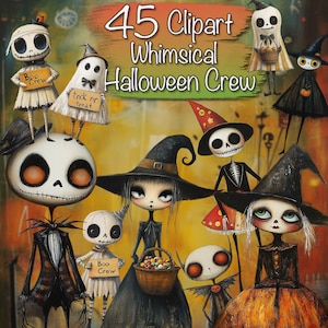 Skurrile Halloween Charaktere 45 Clipart Bundle + 15 Hintergründe, Für Basteln, Karten, Junk Journal, Scrapbook, Collage, Kommerzielle Nutzung!