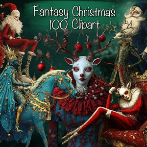 Grand lot de 100 personnages de Noël surréalistes fantastiques + 30 arrière-plans, pour créations manuelles, kit de scrapbooking, journal indésirable, collage, usage commercial !
