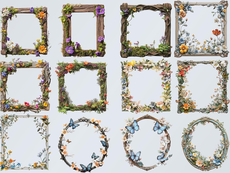 40 Png Spring Frames Bundle, DIY Card Making, Junk Journal Supplies ...
