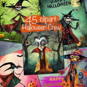 Vibrant Halloween Clipart Pack - 45 Whimsical Designs and 15 Backgrounds, for Halloween Crafts , Scrapbooking and More, Commercial use !