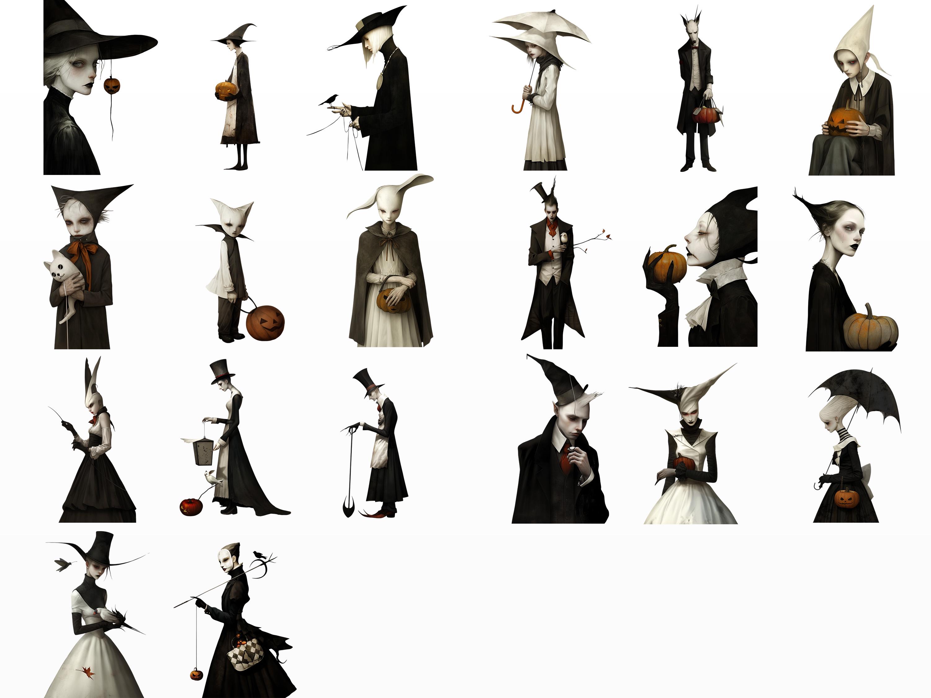 Creepy Halloween Characters , 45 Clipart Bundle + 15 Backgrounds, for ...