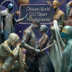 Lost Realm Of Oblivion, 120 Clipart Bundle +  30 Backgrounds, For Cards, Junk Journal, Scrapbook, Collage, Commercial use!