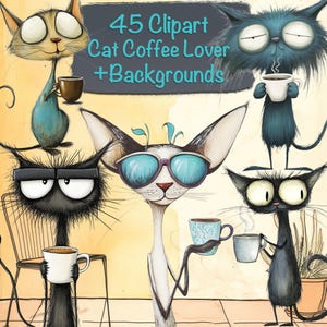 45 cliparts fantaisistes pour amateurs de café + 15 arrière-plans, fabrication de cartes DIY, fournitures pour journal indésirable, kit de scrapbooking, usage commercial !