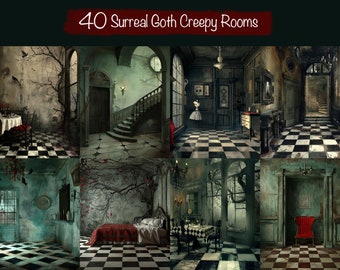 40 Surreal Gothic Creepy Rooms, digital papers backgrounds,  Paper Pack, Digital art, Scrapbook, Junk Journal, Printable, Commercial use !