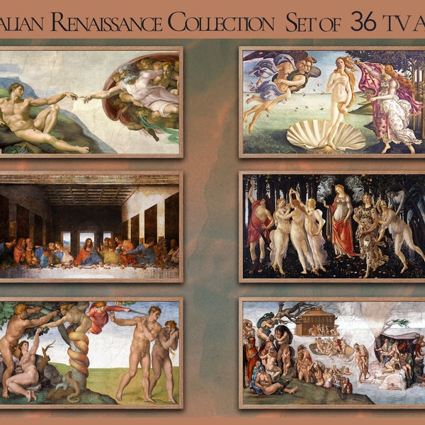 Samsung frame tv art, Italian Renaissance art,  Set of 36 paintings, Leonardo, Michelangelo, Botticelli, instant download