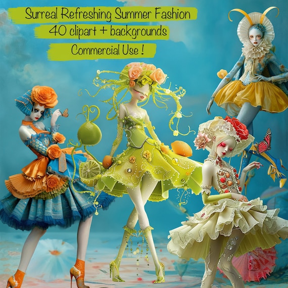 Set of 40 Peculiar Summer Fashion Woman clipart PNG, for Cards, Junk Journal, scrapbook, book, collage, printable sheets, Commercial use!
