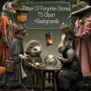 Forest of Forgotten Stories 75 clipart + 20 achtergronden, DIY-kaarten maken, Junk Journal Kit, benodigdheden voor scrapbooking, commercieel gebruik!