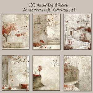 Pacote com 30 fundos de papel digitais minimalistas de outono para scrapbook, cartões, diário de recortes, livros, colagem, arte digital e uso comercial!
