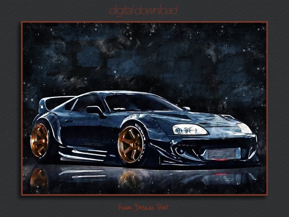 Toyota Supra Mk4, Car Art Print, Car Drawing, Gift for Him