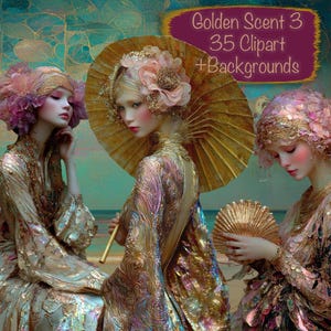 Portraits au parfum d'or 3, 35 PNG + 15 arrière-plans, bricolage, cartes, kit de journal indésirable, fournitures de scrapbooking, usage commercial !