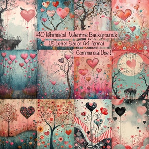 40 grillige digitale Valentijnspapieren, gedempte pasteltinten - mixed media eigenzinnige achtergronden, plakboek, rommeldagboek, kaarten, commercieel gebruik!