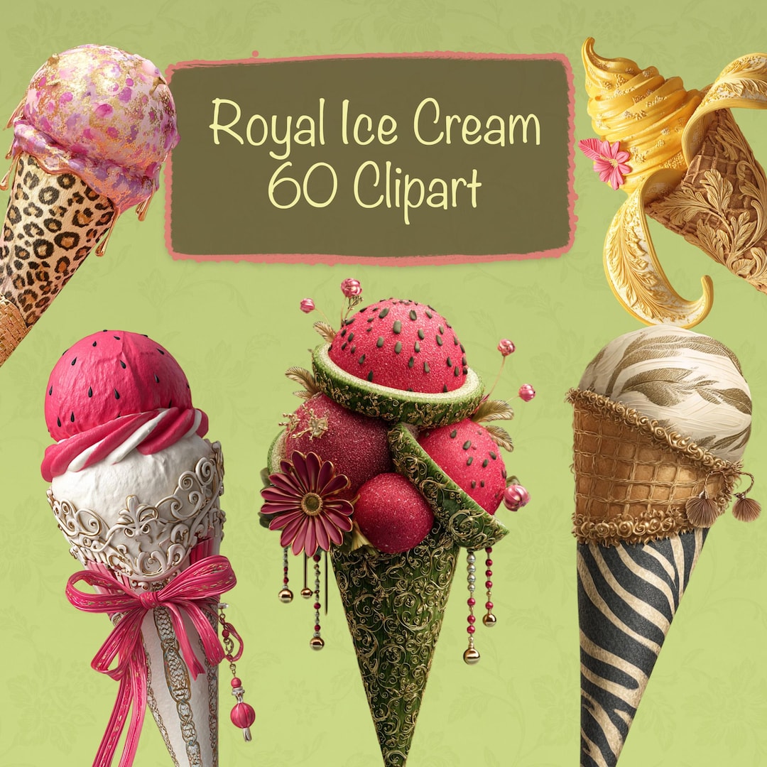 60 PNG Whimsical Cone Ice Cream Clipart Bundle , Card, Junk Journal ...