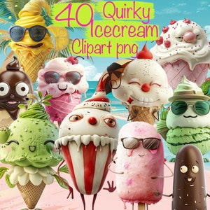40 personnages originaux de glaces clipart png, art numérique, cartes, sublimation, conception de t-shirt, tasses, usage commercial !