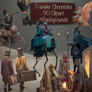 Chroniques de voyageurs, 90 cliparts + 30 arrière-plans, fabrication de cartes DIY, kit de journal indésirable, fournitures de scrapbooking, usage commercial !