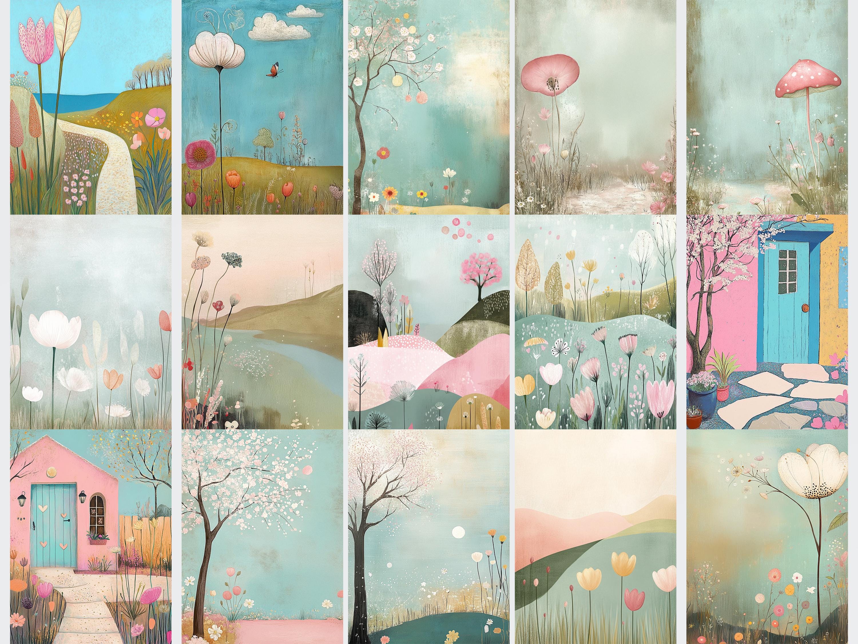 56 PNG Whimsical Spring Clipart Bundle + 15 Backgrounds, DIY Card ...
