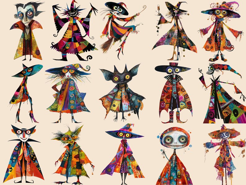 Livfullt Halloween Clipart-paket - 45 nyckfulla designer och 15 bakgrunder, för Halloweenpyssel, scrapbooking och mer, kommersiellt bruk! bild 4
