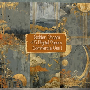 Golden Dream Backgrounds, 45 Digital Paper Bundle, DIY Card Making, Junk Journal Supplies, Scrapbooking Kit, Collage, Commercial use!