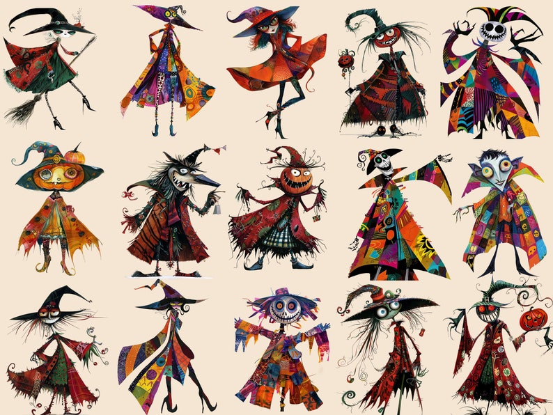 Livfullt Halloween Clipart-paket - 45 nyckfulla designer och 15 bakgrunder, för Halloweenpyssel, scrapbooking och mer, kommersiellt bruk! bild 2
