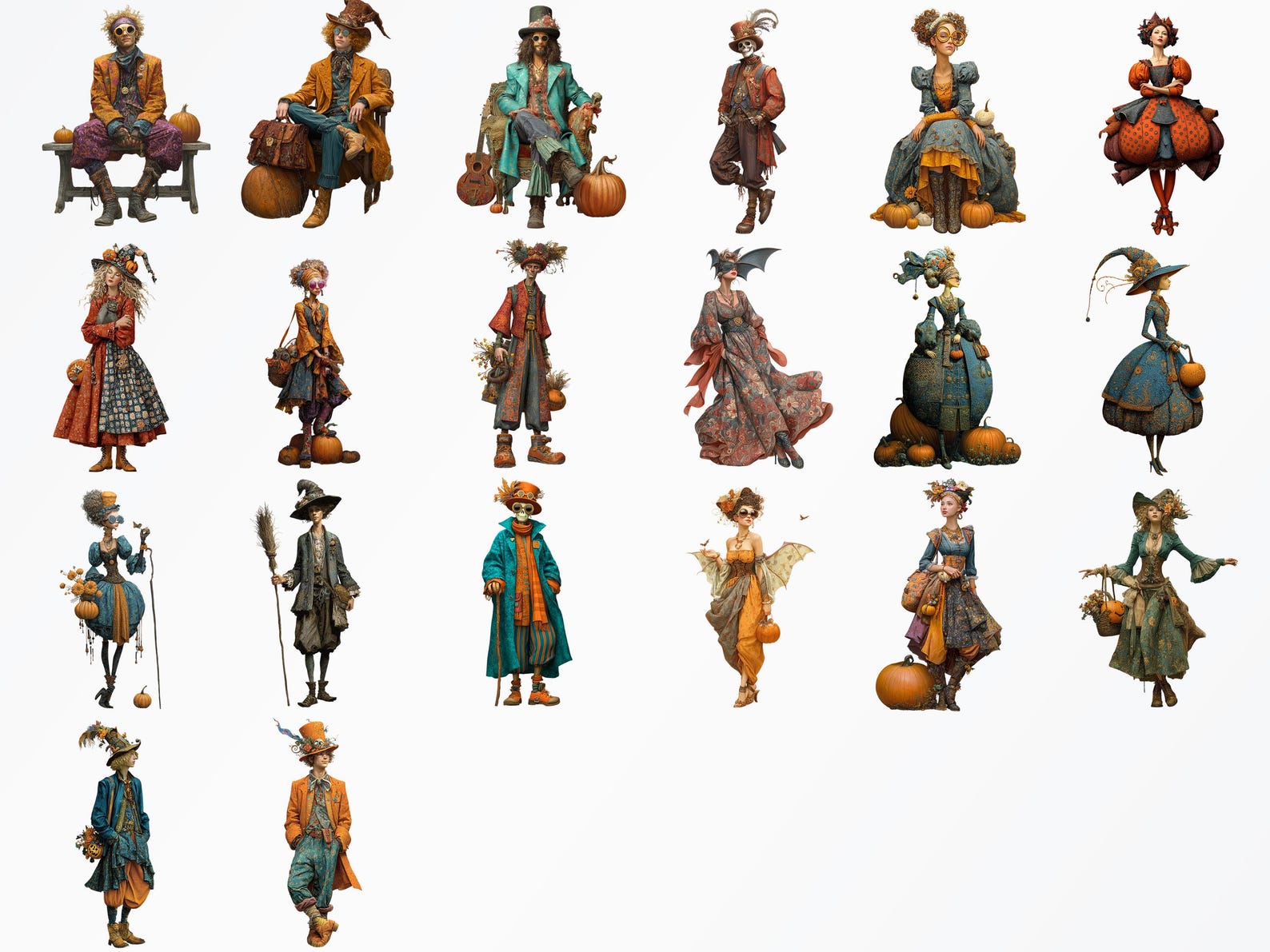 Boho Halloween Characters : 45 Clipart PNG + 15 Backgrounds, DIY, Cards ...