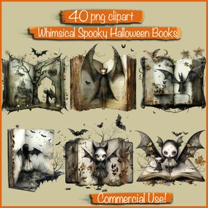 40 png clipart Grillige Spooky Halloween-boeken, voor kaarten maken, boeken, collage, plakboek, enz. Commercieel gebruik!