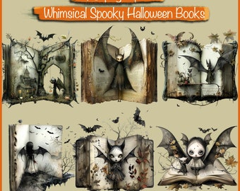 40 png clipart Whimsical Spooky Halloween Books, per creare cartoline, libri, collage, album, ecc.. Uso commerciale!