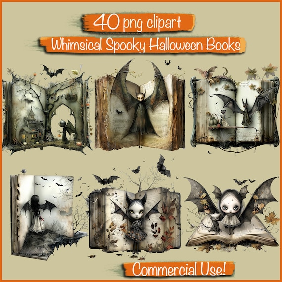 40 png clipart Whimsical Spooky Halloween Books, for card making, books , collage, scrapbook, etc.. Commercial use !