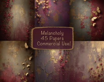 Melancholy Backgrounds, 45 Digital Paper Bundle, DIY Card Making, Junk Journal Supplies, Scrapbooking Kit,  Commercial use!