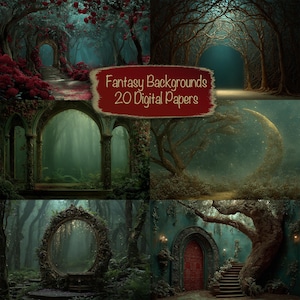 ファンタジーフォレスト デジタルペーパー、20 種類の背景、DIY カード作成、ジャンク ジャーナル用品、スクラップブッキング キット、コラージュ、商用利用!