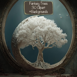 Arbre fantastique, 30 cliparts + 15 arrière-plans, fabrication de cartes DIY, kit de journal indésirable, fournitures de scrapbooking, usage commercial !