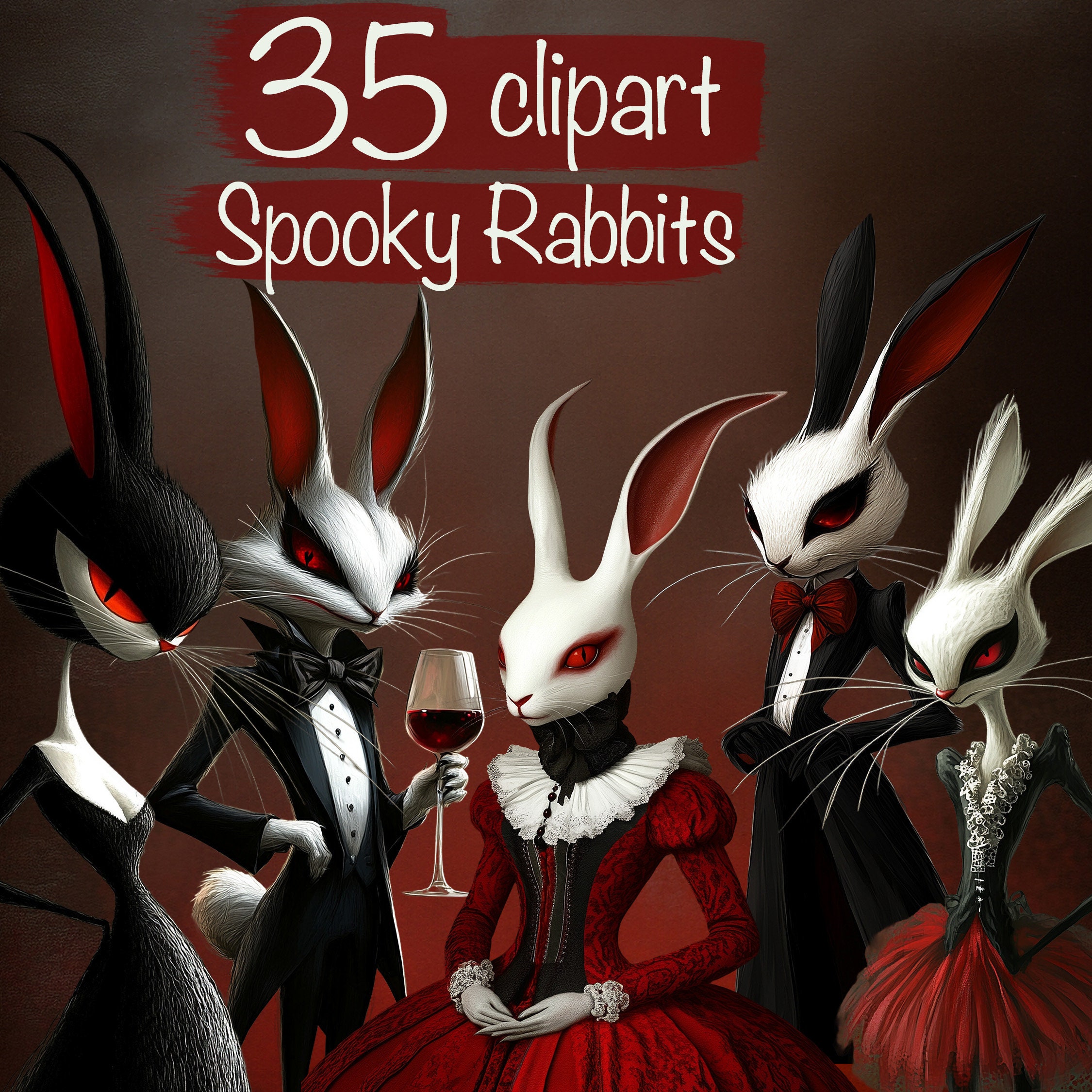 Spooky Rabbit Painting 35 Whimsical Spooky Rabbits Clipart PNG +16 Backgrounds, for Card ...
