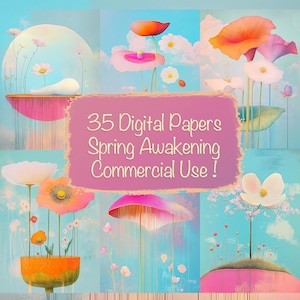 Spring Awakening Vibrant Papers, 35 Digital Papers, DIY Card Making, Junk Journal Supplies, Scrapbooking Kit, Collage, Commercial use!