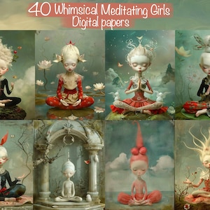 40 chicas de meditación caprichosas, chicas de yoga extravagantes, paquete de papel digital, arte digital, álbum de recortes, diario basura, uso comercial!