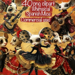 40 cliparts Png de souris espagnoles fantaisistes + 15 arrière-plans - pour la fabrication de cartes, la conception de t-shirts, le collage, l'album, le journal indésirable, un usage commercial !