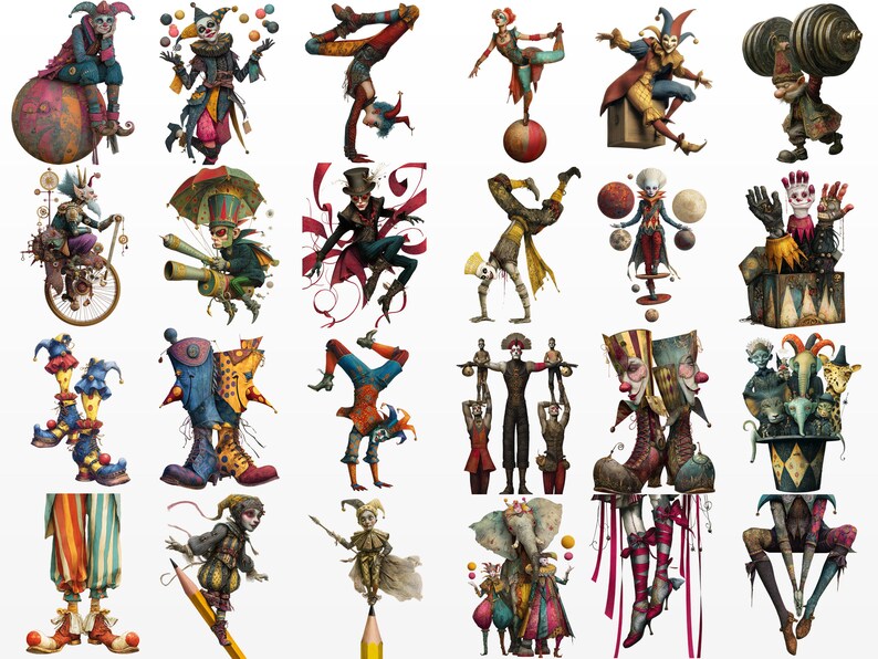 120 Unique Quirky Circus Clipart PNG + 45 Backgrounds, Cards, Junk ...