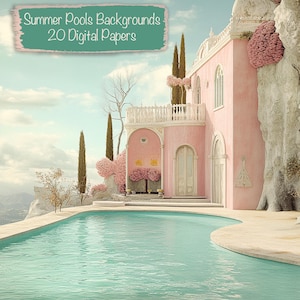 Cyfrowe papiery Summer Pools, 30 teł, samodzielne tworzenie kartek, artykuły do dziennika śmieci, zestaw do scrapbookingu, kolaż, do użytku komercyjnego!