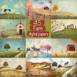 Pacote com 45 fundos de papéis digitais de fazenda de outono e mídia mista, para fazer cartões, diário de recortes, scrapbooking... Uso comercial!