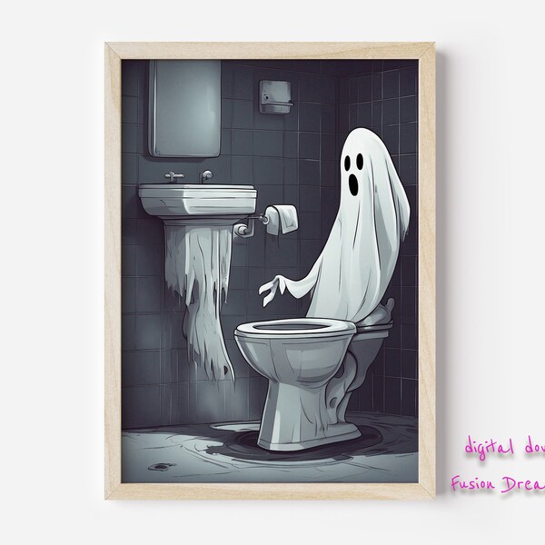 Ghost on Toilet Print Etsy