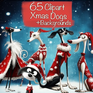 65 wunderliche, schrullige Weihnachtshundecharakter-Bündel + Hintergrund, DIY Kartenherstellung, Junk Journal Kit, Scrapbooking Zubehör, kommerzielle Nutzung!