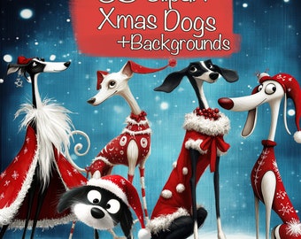 ¡Paquete de 65 personajes extravagantes y caprichosos de perros navideños + fondo, fabricación de tarjetas DIY, kit de diario basura, suministros para álbumes de recortes, uso comercial!
