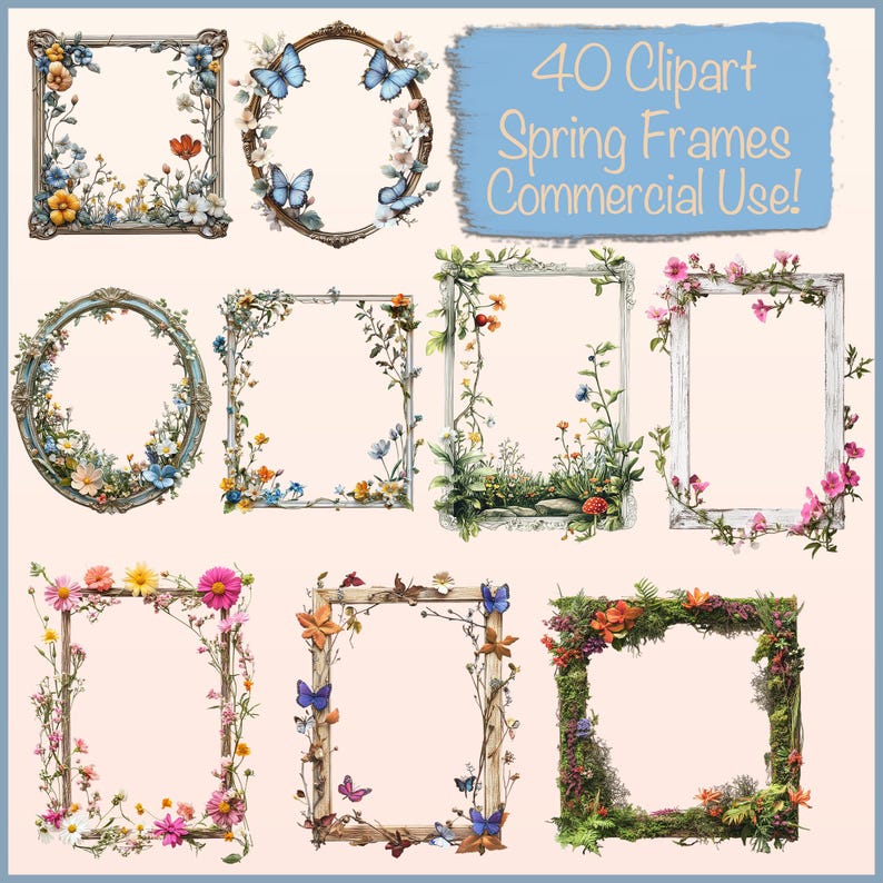 Spring Paper Frame 40 Png Spring Frames Bundle, DIY Card Making, Junk Journal Supplies ...