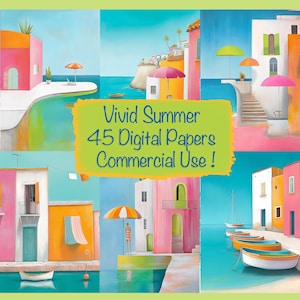 Vivid Mediterranean Summer 45 Digital Papers Bundle, DIY Card Making, Junk Journal Supplies, Scrapbooking Kit, Collage, Commercial use!
